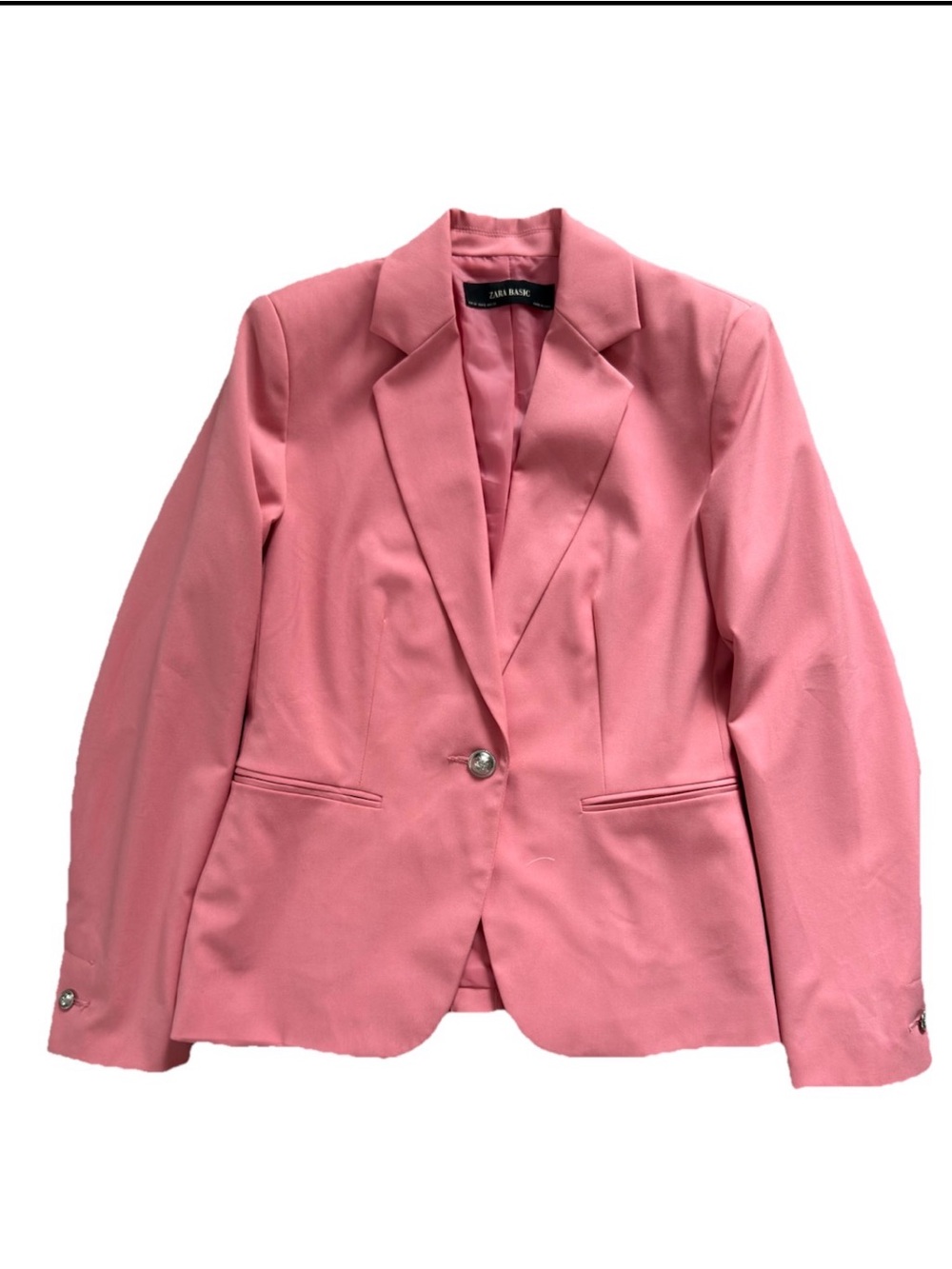 Zara Basic Women's Pink Blazer – Single Button, Notched Lapel – Size 38 (US 6/8)